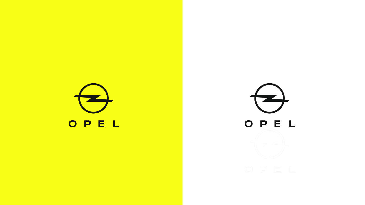 Opel, нова емблема, жовтий та білий фон
